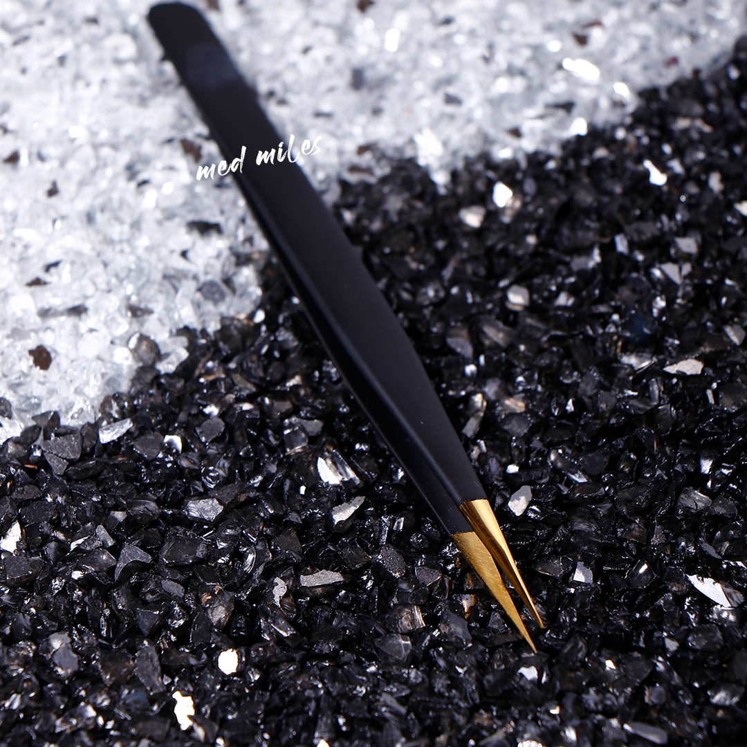 Private Label Black Grip With Gold Tip Russian Volume Lash Extension Tweezers