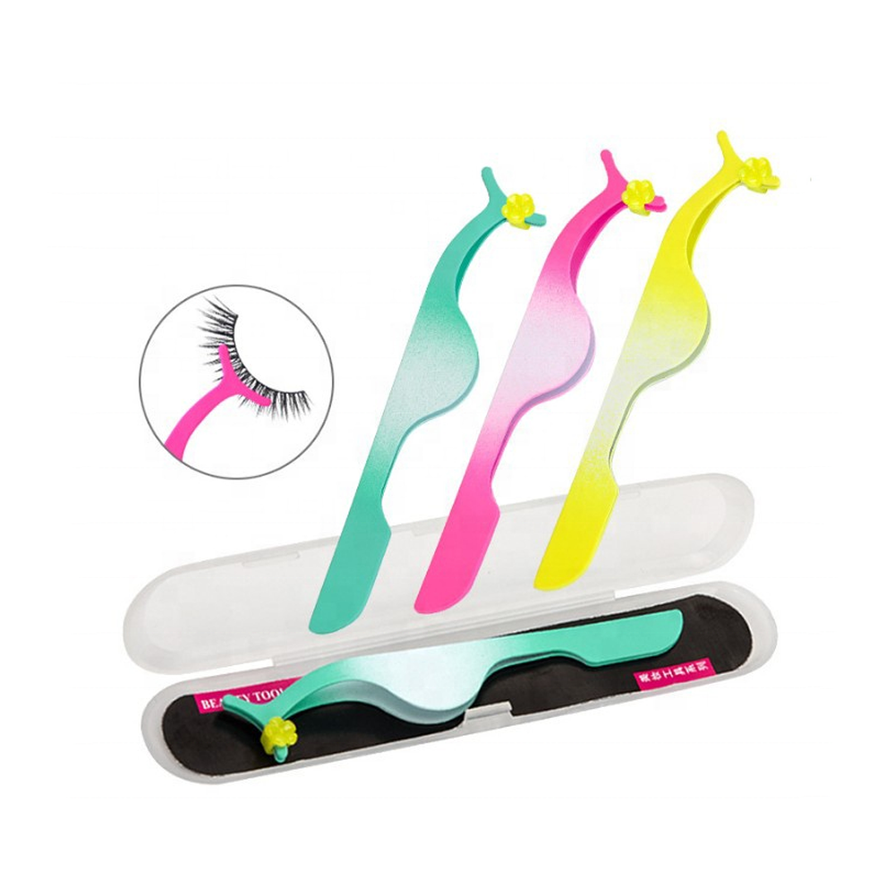 Eyelashes Tweezers Extension False Eyelash Applicator Tool Remover Clip Stainless Steel Private Label