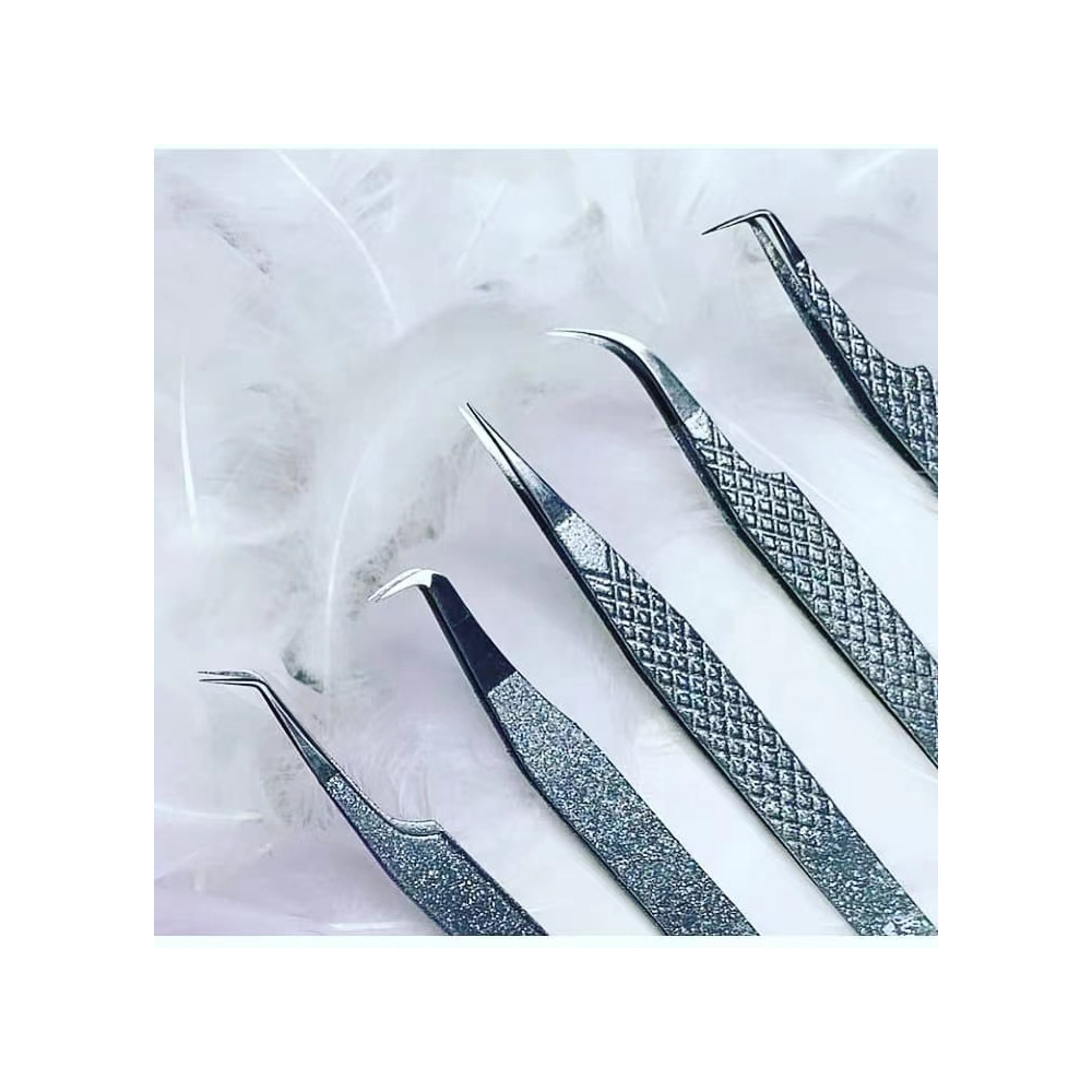 Wholesale Titanium tweezers lozenge grain Stainless Steel Private Label Eyelash Tweezers other eyelashes & tools